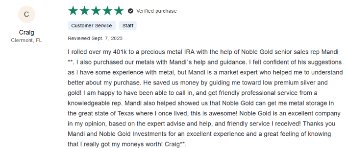Noble gold Consumer affair review